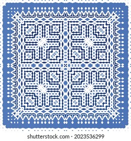 Antique portuguese azulejo ceramic. Original design. Vector seamless pattern illustration. Blue floral and abstract decor for scrapbooking, smartphone cases, T-shirts, bags or linens.