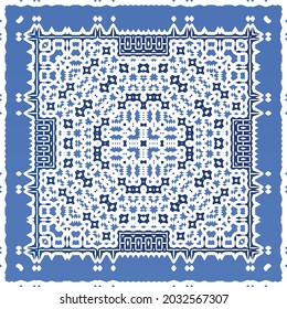 Antique portuguese azulejo ceramic. Original design. Vector seamless pattern illustration. Blue floral and abstract decor for scrapbooking, smartphone cases, T-shirts, bags or linens.