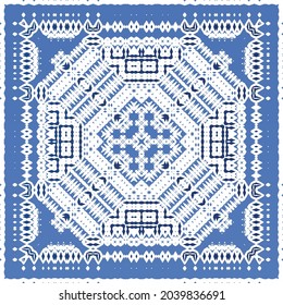 Antique portuguese azulejo ceramic. Original design. Vector seamless pattern illustration. Blue floral and abstract decor for scrapbooking, smartphone cases, T-shirts, bags or linens.