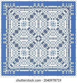 Antique portuguese azulejo ceramic. Original design. Vector seamless pattern illustration. Blue floral and abstract decor for scrapbooking, smartphone cases, T-shirts, bags or linens.