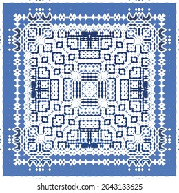 Antique portuguese azulejo ceramic. Original design. Vector seamless pattern illustration. Blue floral and abstract decor for scrapbooking, smartphone cases, T-shirts, bags or linens.