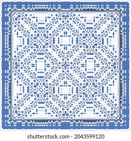 Antique portuguese azulejo ceramic. Original design. Vector seamless pattern illustration. Blue floral and abstract decor for scrapbooking, smartphone cases, T-shirts, bags or linens.
