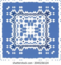 Antique portuguese azulejo ceramic. Original design. Vector seamless pattern illustration. Blue floral and abstract decor for scrapbooking, smartphone cases, T-shirts, bags or linens.