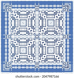 Antique portuguese azulejo ceramic. Original design. Vector seamless pattern illustration. Blue floral and abstract decor for scrapbooking, smartphone cases, T-shirts, bags or linens.