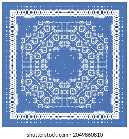 Antique portuguese azulejo ceramic. Original design. Vector seamless pattern illustration. Blue floral and abstract decor for scrapbooking, smartphone cases, T-shirts, bags or linens.