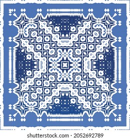 Antique portuguese azulejo ceramic. Original design. Vector seamless pattern illustration. Blue floral and abstract decor for scrapbooking, smartphone cases, T-shirts, bags or linens.