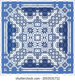Antique portuguese azulejo ceramic. Original design. Vector seamless pattern illustration. Blue floral and abstract decor for scrapbooking, smartphone cases, T-shirts, bags or linens.