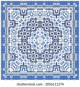 Antique portuguese azulejo ceramic. Original design. Vector seamless pattern illustration. Blue floral and abstract decor for scrapbooking, smartphone cases, T-shirts, bags or linens.