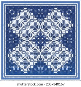 Antique portuguese azulejo ceramic. Original design. Vector seamless pattern illustration. Blue floral and abstract decor for scrapbooking, smartphone cases, T-shirts, bags or linens.