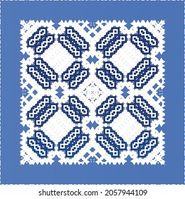 Antique portuguese azulejo ceramic. Original design. Vector seamless pattern illustration. Blue floral and abstract decor for scrapbooking, smartphone cases, T-shirts, bags or linens.