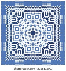 Antique portuguese azulejo ceramic. Original design. Vector seamless pattern illustration. Blue floral and abstract decor for scrapbooking, smartphone cases, T-shirts, bags or linens.