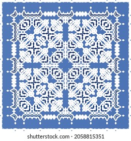 Antique portuguese azulejo ceramic. Original design. Vector seamless pattern illustration. Blue floral and abstract decor for scrapbooking, smartphone cases, T-shirts, bags or linens.