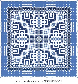 Antique portuguese azulejo ceramic. Original design. Vector seamless pattern illustration. Blue floral and abstract decor for scrapbooking, smartphone cases, T-shirts, bags or linens.