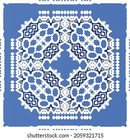 Antique portuguese azulejo ceramic. Original design. Vector seamless pattern illustration. Blue floral and abstract decor for scrapbooking, smartphone cases, T-shirts, bags or linens.