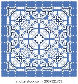 Antique portuguese azulejo ceramic. Original design. Vector seamless pattern illustration. Blue floral and abstract decor for scrapbooking, smartphone cases, T-shirts, bags or linens.