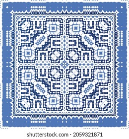 Antique portuguese azulejo ceramic. Original design. Vector seamless pattern illustration. Blue floral and abstract decor for scrapbooking, smartphone cases, T-shirts, bags or linens.