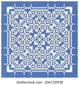 Antique portuguese azulejo ceramic. Original design. Vector seamless pattern illustration. Blue floral and abstract decor for scrapbooking, smartphone cases, T-shirts, bags or linens.