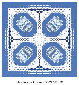 Antique portuguese azulejo ceramic. Original design. Vector seamless pattern illustration. Blue floral and abstract decor for scrapbooking, smartphone cases, T-shirts, bags or linens.
