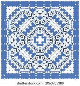 Antique portuguese azulejo ceramic. Original design. Vector seamless pattern illustration. Blue floral and abstract decor for scrapbooking, smartphone cases, T-shirts, bags or linens.