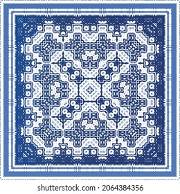 Antique portuguese azulejo ceramic. Original design. Vector seamless pattern illustration. Blue floral and abstract decor for scrapbooking, smartphone cases, T-shirts, bags or linens.