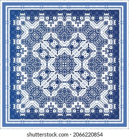 Antique portuguese azulejo ceramic. Original design. Vector seamless pattern illustration. Blue floral and abstract decor for scrapbooking, smartphone cases, T-shirts, bags or linens.