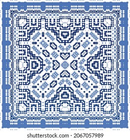 Antique portuguese azulejo ceramic. Original design. Vector seamless pattern illustration. Blue floral and abstract decor for scrapbooking, smartphone cases, T-shirts, bags or linens.