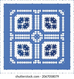 Antique portuguese azulejo ceramic. Original design. Vector seamless pattern illustration. Blue floral and abstract decor for scrapbooking, smartphone cases, T-shirts, bags or linens.
