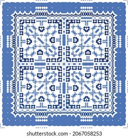 Antique portuguese azulejo ceramic. Original design. Vector seamless pattern illustration. Blue floral and abstract decor for scrapbooking, smartphone cases, T-shirts, bags or linens.
