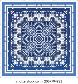 Antique portuguese azulejo ceramic. Original design. Vector seamless pattern illustration. Blue floral and abstract decor for scrapbooking, smartphone cases, T-shirts, bags or linens.