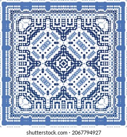 Antique portuguese azulejo ceramic. Original design. Vector seamless pattern illustration. Blue floral and abstract decor for scrapbooking, smartphone cases, T-shirts, bags or linens.