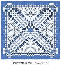Antique portuguese azulejo ceramic. Original design. Vector seamless pattern illustration. Blue floral and abstract decor for scrapbooking, smartphone cases, T-shirts, bags or linens.