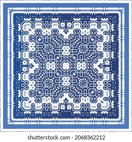 Antique portuguese azulejo ceramic. Original design. Vector seamless pattern illustration. Blue floral and abstract decor for scrapbooking, smartphone cases, T-shirts, bags or linens.