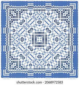 Antique portuguese azulejo ceramic. Original design. Vector seamless pattern illustration. Blue floral and abstract decor for scrapbooking, smartphone cases, T-shirts, bags or linens.