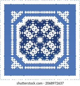 Antique portuguese azulejo ceramic. Original design. Vector seamless pattern illustration. Blue floral and abstract decor for scrapbooking, smartphone cases, T-shirts, bags or linens.