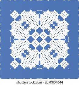 Antique portuguese azulejo ceramic. Original design. Vector seamless pattern illustration. Blue floral and abstract decor for scrapbooking, smartphone cases, T-shirts, bags or linens.
