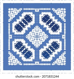 Antique portuguese azulejo ceramic. Original design. Vector seamless pattern illustration. Blue floral and abstract decor for scrapbooking, smartphone cases, T-shirts, bags or linens.
