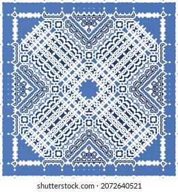 Antique portuguese azulejo ceramic. Original design. Vector seamless pattern illustration. Blue floral and abstract decor for scrapbooking, smartphone cases, T-shirts, bags or linens.