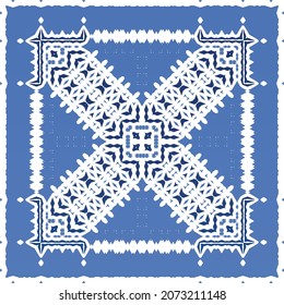 Antique portuguese azulejo ceramic. Original design. Vector seamless pattern illustration. Blue floral and abstract decor for scrapbooking, smartphone cases, T-shirts, bags or linens.