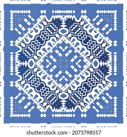 Antique portuguese azulejo ceramic. Original design. Vector seamless pattern illustration. Blue floral and abstract decor for scrapbooking, smartphone cases, T-shirts, bags or linens.