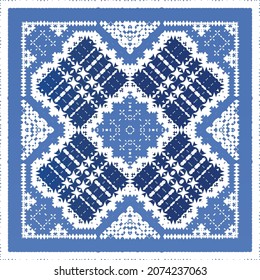 Antique portuguese azulejo ceramic. Original design. Vector seamless pattern illustration. Blue floral and abstract decor for scrapbooking, smartphone cases, T-shirts, bags or linens.