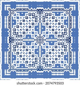 Antique portuguese azulejo ceramic. Original design. Vector seamless pattern illustration. Blue floral and abstract decor for scrapbooking, smartphone cases, T-shirts, bags or linens.