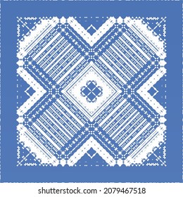 Antique portuguese azulejo ceramic. Original design. Vector seamless pattern illustration. Blue floral and abstract decor for scrapbooking, smartphone cases, T-shirts, bags or linens.