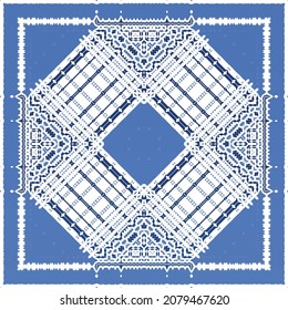 Antique portuguese azulejo ceramic. Original design. Vector seamless pattern illustration. Blue floral and abstract decor for scrapbooking, smartphone cases, T-shirts, bags or linens.