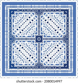 Antique portuguese azulejo ceramic. Original design. Vector seamless pattern illustration. Blue floral and abstract decor for scrapbooking, smartphone cases, T-shirts, bags or linens.
