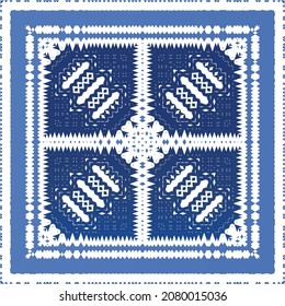 Antique portuguese azulejo ceramic. Original design. Vector seamless pattern illustration. Blue floral and abstract decor for scrapbooking, smartphone cases, T-shirts, bags or linens.