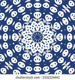 Antique portuguese azulejo ceramic. Original design. Vector seamless pattern theme. Blue floral and abstract decor for scrapbooking, smartphone cases, T-shirts, bags or linens.