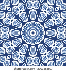 Antique portuguese azulejo ceramic. Original design. Vector seamless pattern theme. Blue floral and abstract decor for scrapbooking, smartphone cases, T-shirts, bags or linens.