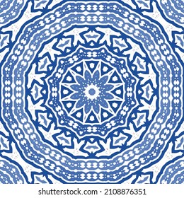 Antique portuguese azulejo ceramic. Original design. Vector seamless pattern theme. Blue floral and abstract decor for scrapbooking, smartphone cases, T-shirts, bags or linens.