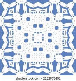 Antique portuguese azulejo ceramic. Original design. Vector seamless pattern theme. Blue floral and abstract decor for scrapbooking, smartphone cases, T-shirts, bags or linens.