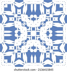 Antique portuguese azulejo ceramic. Original design. Vector seamless pattern theme. Blue floral and abstract decor for scrapbooking, smartphone cases, T-shirts, bags or linens.